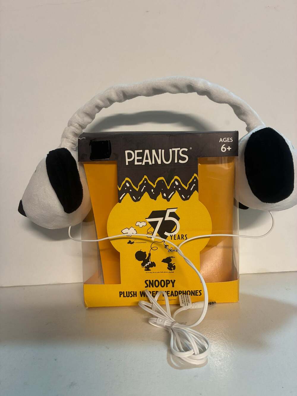 Peanuts 75th Anniversary Snoopy Plush Wired Headphones with Original Box.